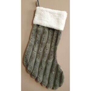 Faux Fur Christmas Stocking Gray White Plush Felt Lined Velvet Back 18"